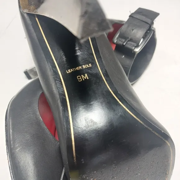 CHARLES JOURDAN PARIS Black Leather Strappy  Heels Size 9M