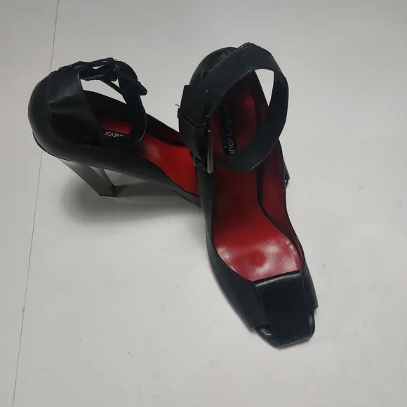 CHARLES JOURDAN PARIS Black Leather Strappy  Heels Size 9M