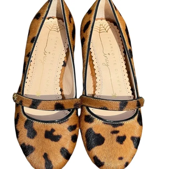 Charlotte Olympia Girls &quot;INCY MARY-JANE&quot; Pony Hair Leather Ballet Flats Shoes