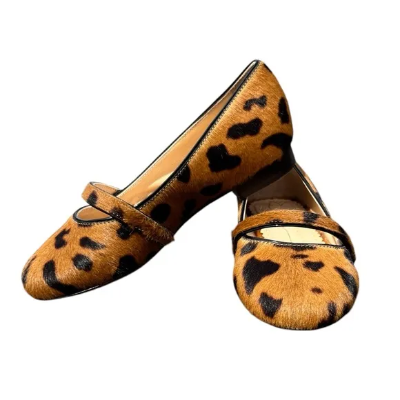 Charlotte Olympia Girls &quot;INCY MARY-JANE&quot; Pony Hair Leather Ballet Flats Shoes