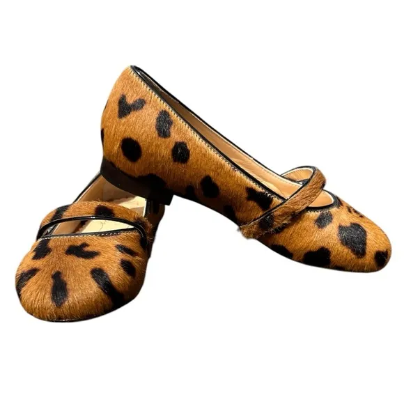 Charlotte Olympia Girls &quot;INCY MARY-JANE&quot; Pony Hair Leather Ballet Flats Shoes
