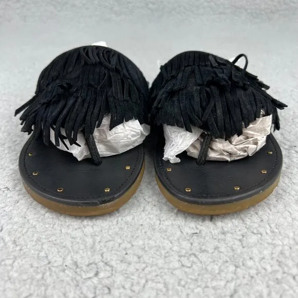 Charlotte Stone Odell Sandals Women 6 Shoes Black Fringe Suede Thong Flats Slide