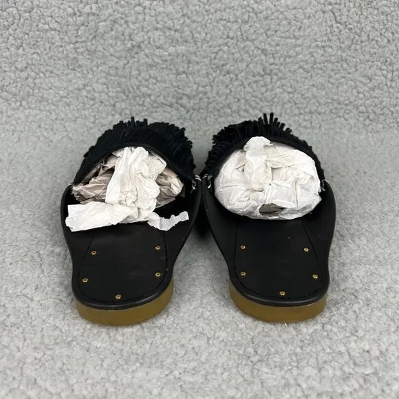 Charlotte Stone Odell Sandals Women 6 Shoes Black Fringe Suede Thong Flats Slide