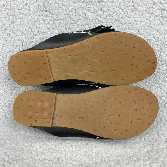 Charlotte Stone Odell Sandals Women 6 Shoes Black Fringe Suede Thong Flats Slide