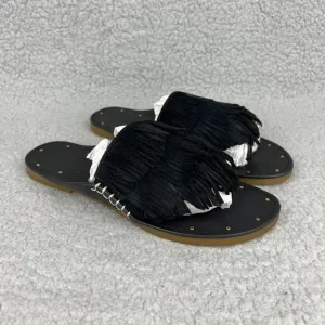 Charlotte Stone Odell Sandals Women 6 Shoes Black Fringe Suede Thong Flats Slide