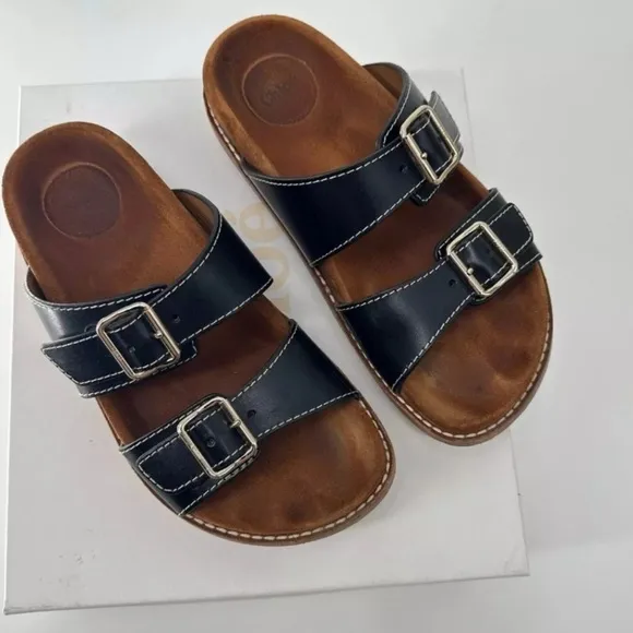 CHLOE Black Slides Dad Sandals! MARAH Style Two Buckles! EUC! 38