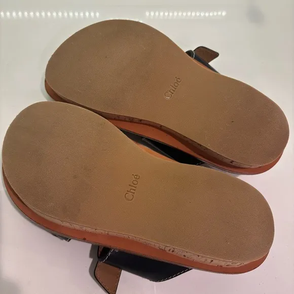 CHLOE Black Slides Dad Sandals! MARAH Style Two Buckles! EUC! 38