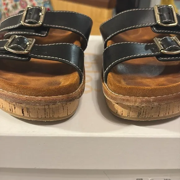 CHLOE Black Slides Dad Sandals! MARAH Style Two Buckles! EUC! 38