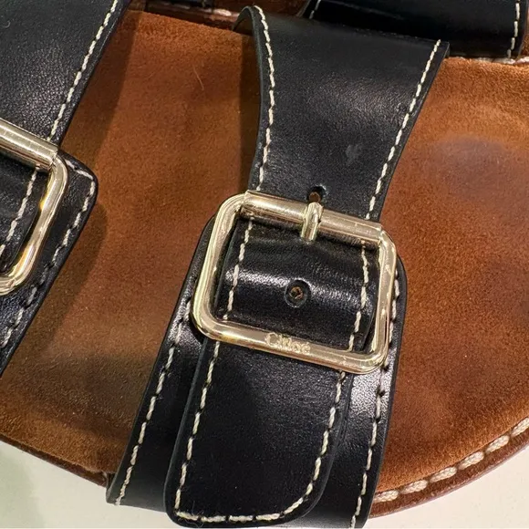 CHLOE Black Slides Dad Sandals! MARAH Style Two Buckles! EUC! 38