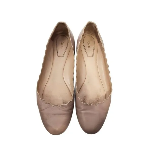 Chloe Lauren Scalloped Leather Ballet Flats Shoes Women's Size 37.5/7.5 Pink Tea