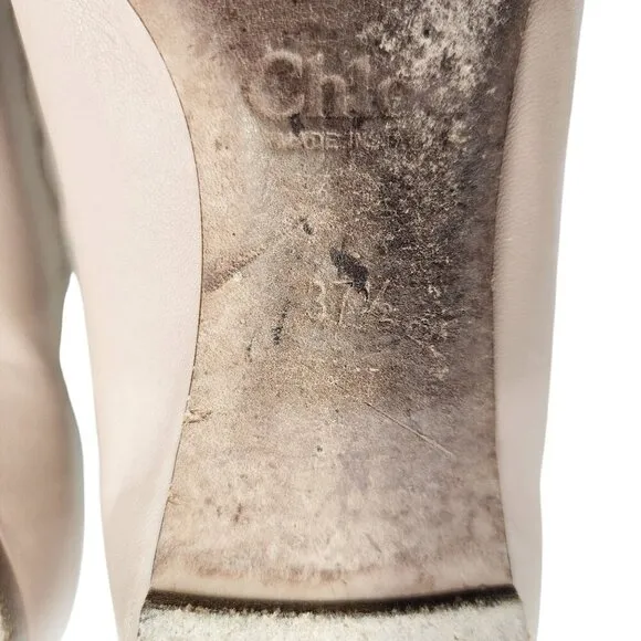 Chloe Lauren Scalloped Leather Ballet Flats Shoes Women's Size 37.5/7.5 Pink Tea