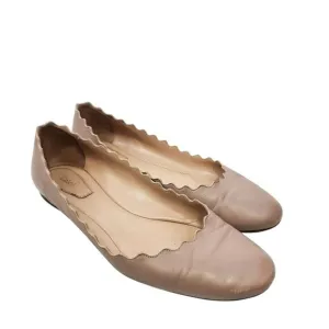 Chloe Lauren Scalloped Leather Ballet Flats Shoes Women's Size 37.5/7.5 Pink Tea