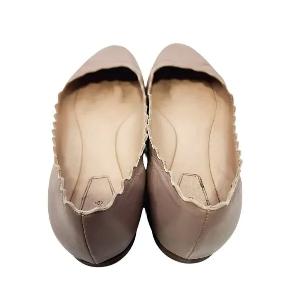 Chloe Lauren Scalloped Leather Ballet Flats Shoes Women's Size 37.5/7.5 Pink Tea