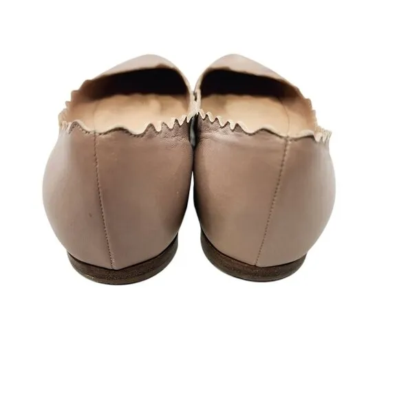 Chloe Lauren Scalloped Leather Ballet Flats Shoes Women's Size 37.5/7.5 Pink Tea