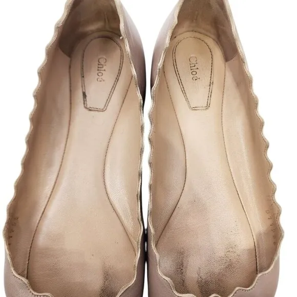Chloe Lauren Scalloped Leather Ballet Flats Shoes Women's Size 37.5/7.5 Pink Tea
