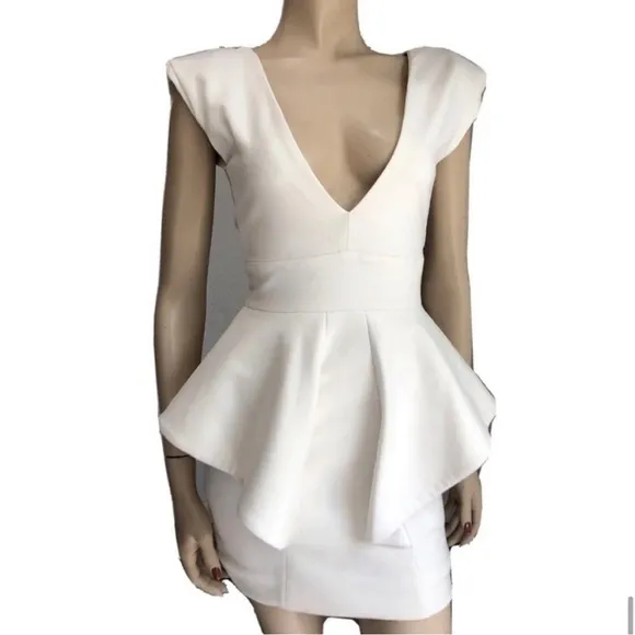Chloe Sims' Aqua By Aqua Claudia Cream Peplum Waist Dress
