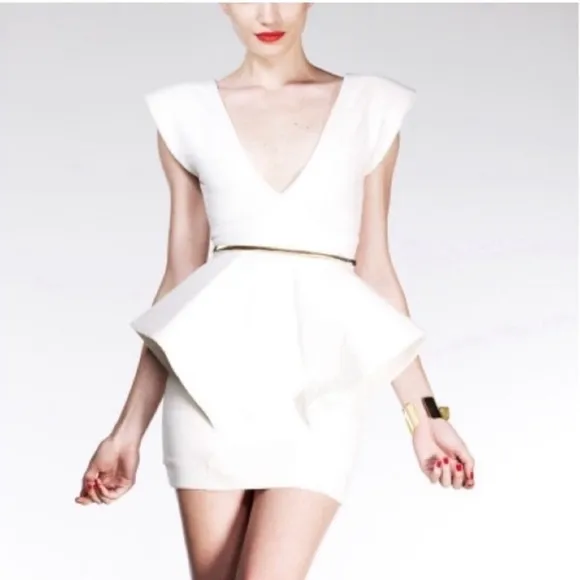 Chloe Sims' Aqua By Aqua Claudia Cream Peplum Waist Dress