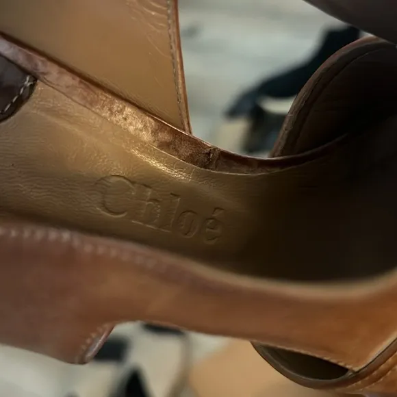 CHLOE, Tan Wedge Sandals, size 38 EU (7.5 US)
