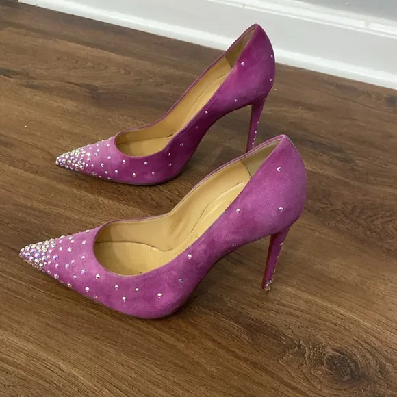 Christian Louboutin Pink Heels with Crystal Embellishments 37.5 stunning heels