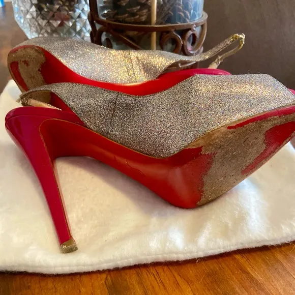 Christian Louboutin Silver Peep Toe Slingbacks