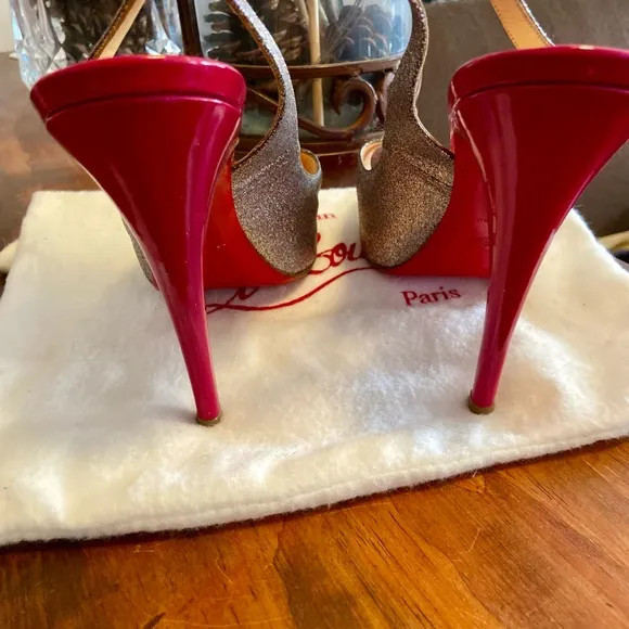 Christian Louboutin Silver Peep Toe Slingbacks
