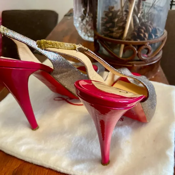 Christian Louboutin Silver Peep Toe Slingbacks