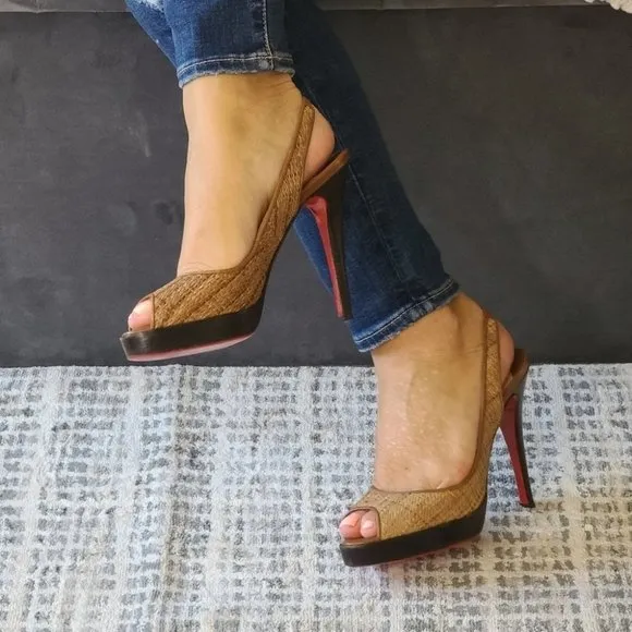 Christian  Louboutin Slingback Heels Brown Size 37.5EU