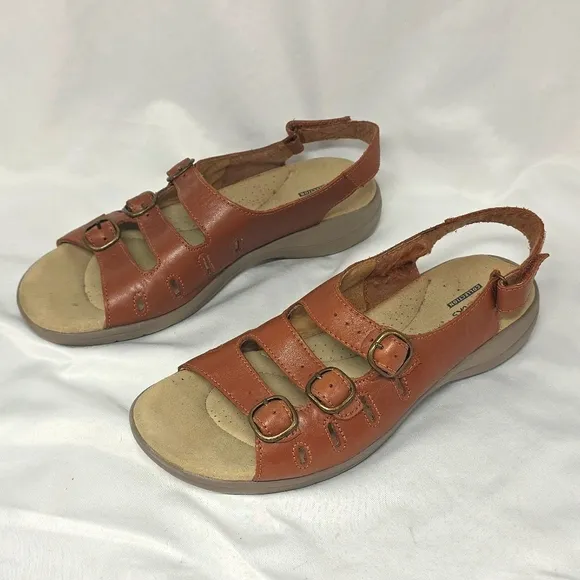Clarks Leather Velcro Slingback 3 Strap Buckle Sandals Ladies 9.5 Distressed