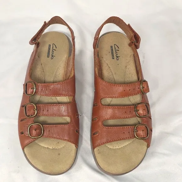 Clarks Leather Velcro Slingback 3 Strap Buckle Sandals Ladies 9.5 Distressed