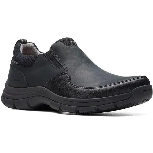 Clarks Mens Walpath Step Black Solid Leather Slip-on Shoes New