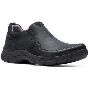 Clarks Mens Walpath Step Black Solid Leather Slip-on Shoes New