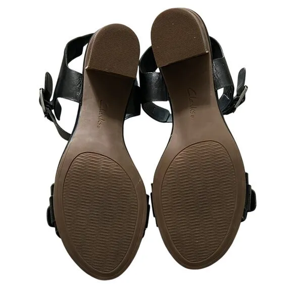 Clarks Shoes Women's Size 10 Black Ankle Strap Heels comfy- office- business