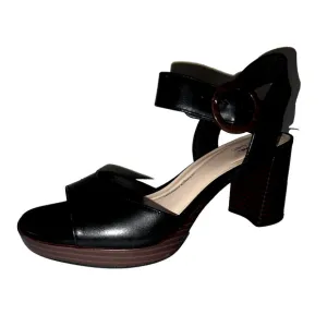 CLARKS Shoes Women's Size 9.5M Black Leather Buckle Accent Ambyrlyn Ruby Sandal