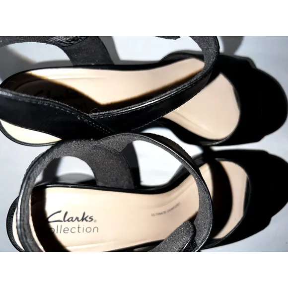 CLARKS Shoes Women's Size 9.5M Black Leather Buckle Accent Ambyrlyn Ruby Sandal