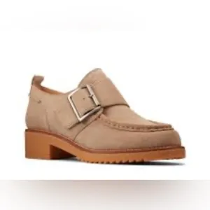 CLARKS suede Eden Mid Monk sand tan size 9 women’s NWOB preppy casual leather