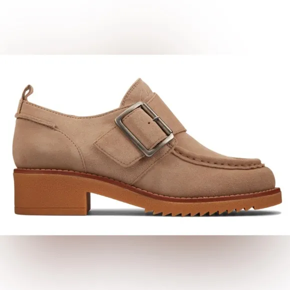 CLARKS suede Eden Mid Monk sand tan size 9 women’s NWOB preppy casual leather