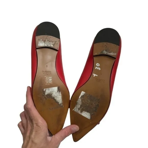 Coach 3D floral red leather flats shoes 5