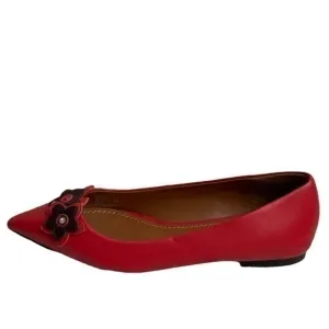 Coach 3D floral red leather flats shoes 5