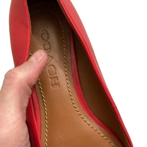 Coach 3D floral red leather flats shoes 5
