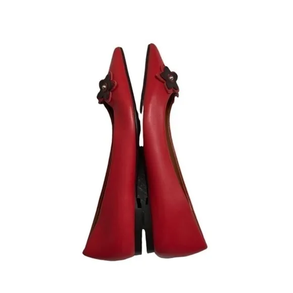 Coach 3D floral red leather flats shoes 5