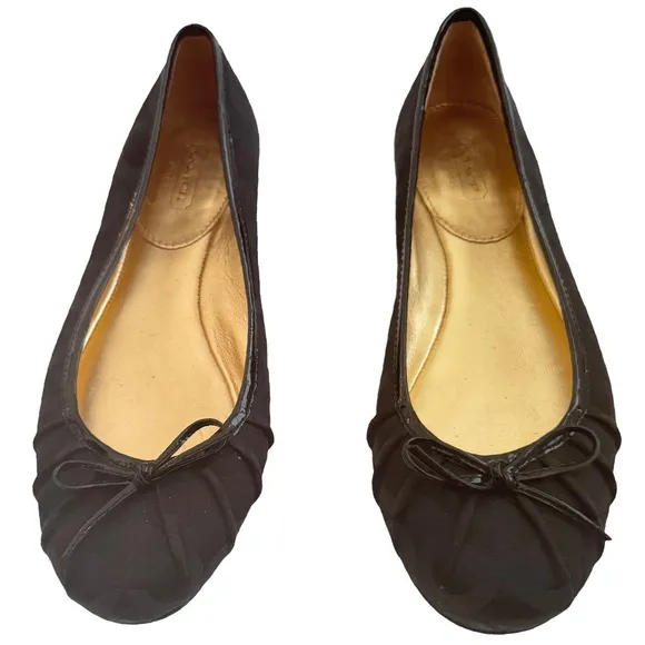 Coach Ballet Flats Black Monogram Bow Detail Shoes Size 7B EUC