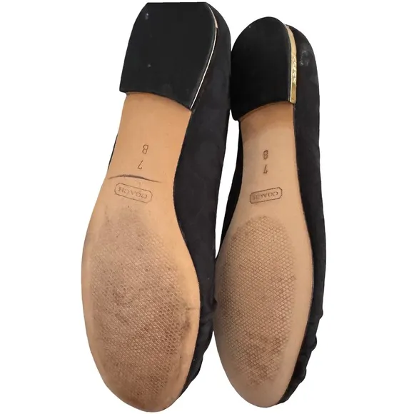 Coach Ballet Flats Black Monogram Bow Detail Shoes Size 7B EUC