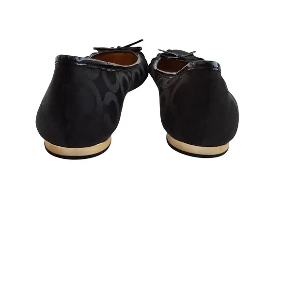 Coach Ballet Flats Black Monogram Bow Detail Shoes Size 7B EUC