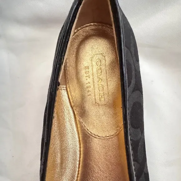 Coach Ballet Flats Black Monogram Bow Detail Shoes Size 7B EUC