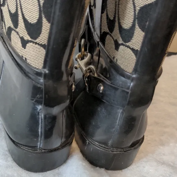 Coach Black and Tan Rain Boots