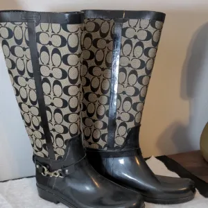 Coach Black and Tan Rain Boots