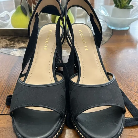 Coach Black Patrice Espadrille  Wedge Sandals Size 8.5
