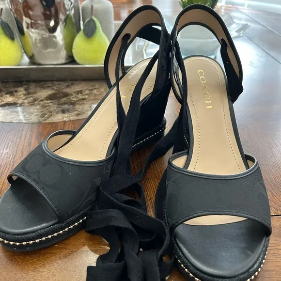 Coach Black Patrice Espadrille  Wedge Sandals Size 8.5
