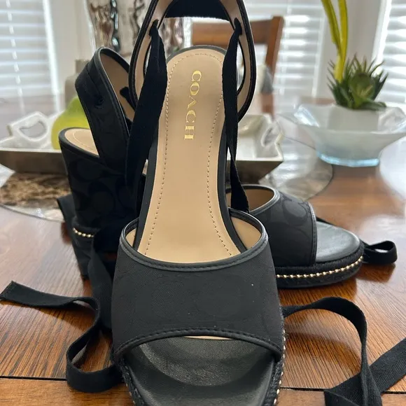 Coach Black Patrice Espadrille  Wedge Sandals Size 8.5