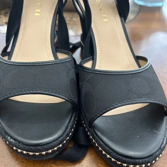 Coach Black Patrice Espadrille  Wedge Sandals Size 8.5